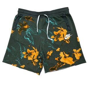 Nike Sweat Shorts Mens Size XL NSW French Terry Floral Print Drawstring Green